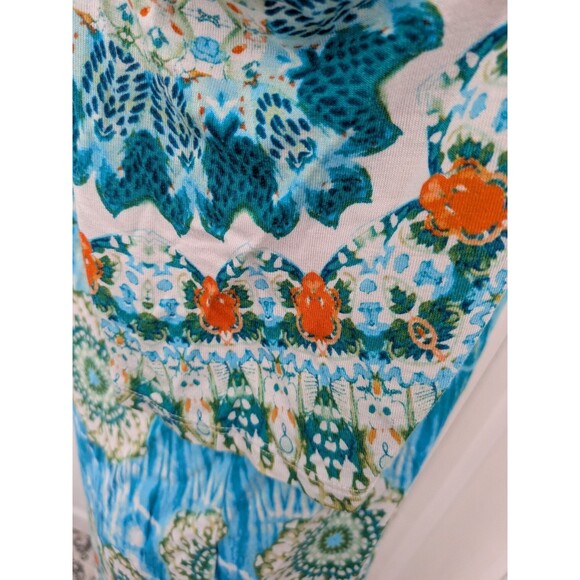 Chico's Top Women M/1 Geo Lagoon Cold Shoulder Tunic Aqua Blue Abstract Stretch - Picture 7 of 12